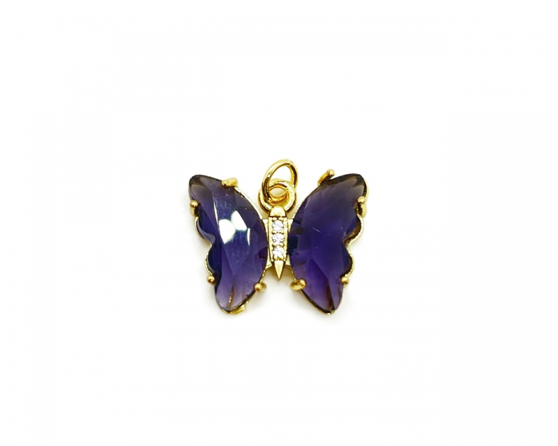 Подвеска Бабочка фиолетовая с фианитами цвет золото размер 15*19мм