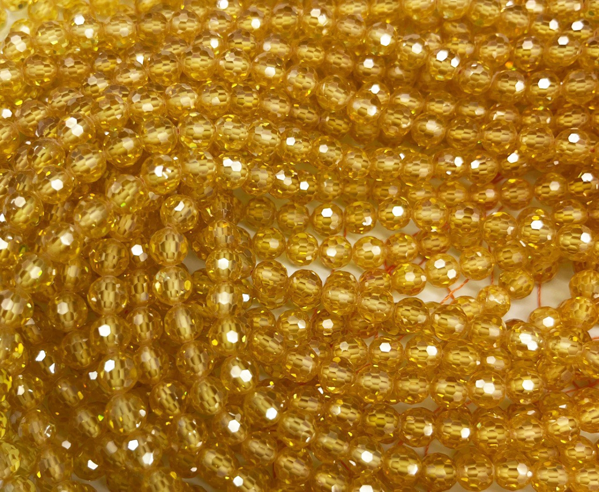 Бусины Циркон натуральный ювелирной огранки размер 6мм цвет желтый