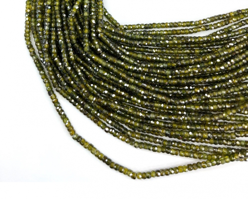 Бусины Циркон натуральный рондель ювелирной огранки размер 2*3мм цвет зеленый