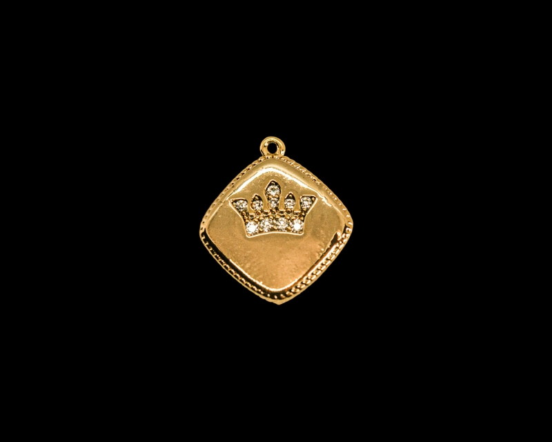 Подвеска ромбик с короной из фианитов цвет золото 13мм