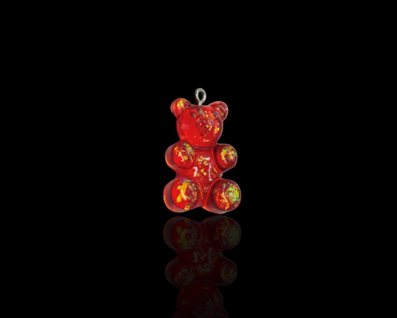 Мишка "мармеладный" красный с блестками одна пара(две штуки) 30*19мм